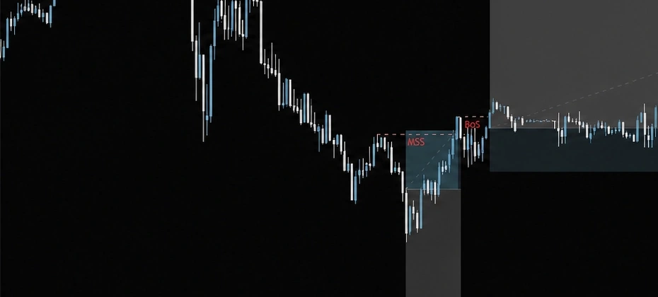 US-100-Chart mit MSS, Break of Structure und markiertem Entry-Bereich